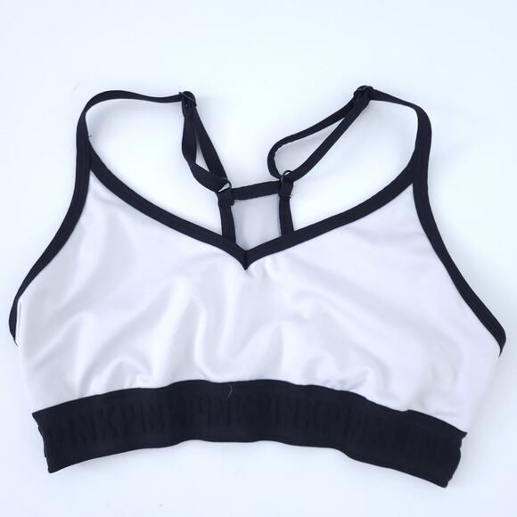 PINK Victoria's Secret Sports Bra Small, White & Black, Ultimate Light Lined Bra - Picture 1 of 4